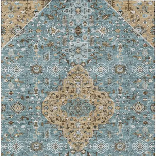 Teal Blue And Graphite Medallion Washable Indoor Outdoor Area Rug Photo 4