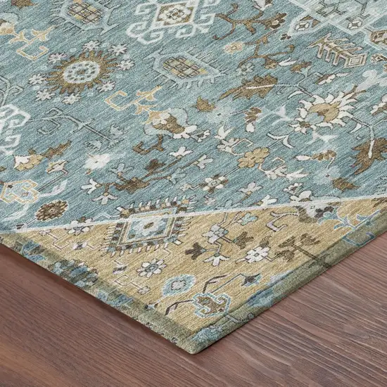 Teal Blue And Graphite Medallion Washable Indoor Outdoor Area Rug Photo 5