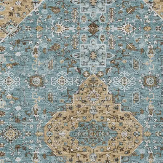 Teal Blue And Graphite Medallion Washable Indoor Outdoor Area Rug Photo 3