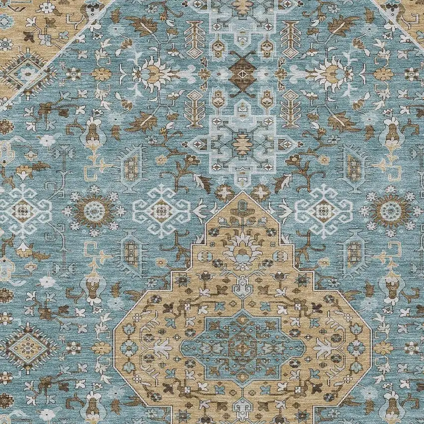 Teal Blue And Graphite Medallion Washable Indoor Outdoor Area Rug Photo 3