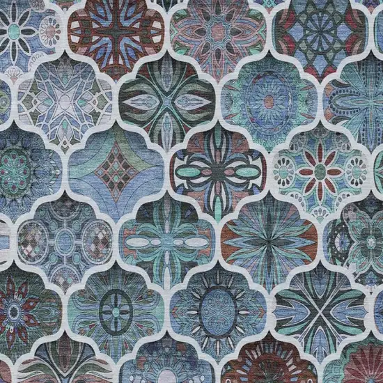 Teal Blue And Graphite Ogee Washable Indoor Outdoor Area Rug Photo 7