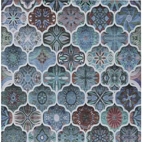 Teal Blue And Graphite Ogee Washable Indoor Outdoor Area Rug Photo 8