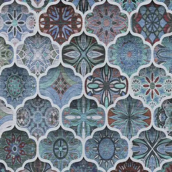 Teal Blue And Graphite Ogee Washable Indoor Outdoor Area Rug Photo 9