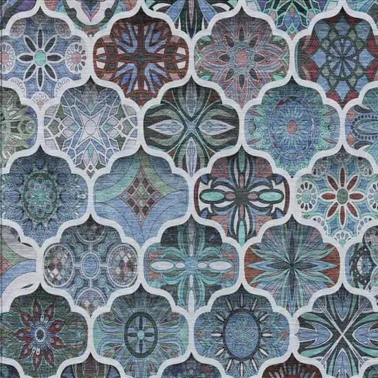 Teal Blue And Graphite Ogee Washable Indoor Outdoor Area Rug Photo 8