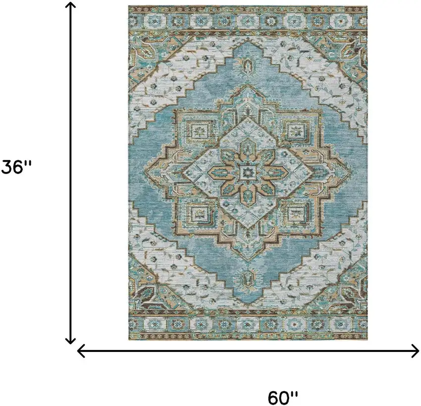 Teal Blue And Graphite Oriental Washable Indoor Outdoor Area Rug Photo 7