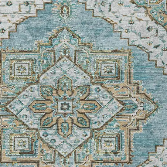 Teal Blue And Graphite Oriental Washable Indoor Outdoor Area Rug Photo 3