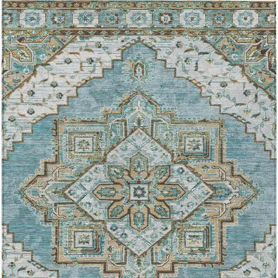 Teal Blue And Graphite Oriental Washable Indoor Outdoor Area Rug Photo 4