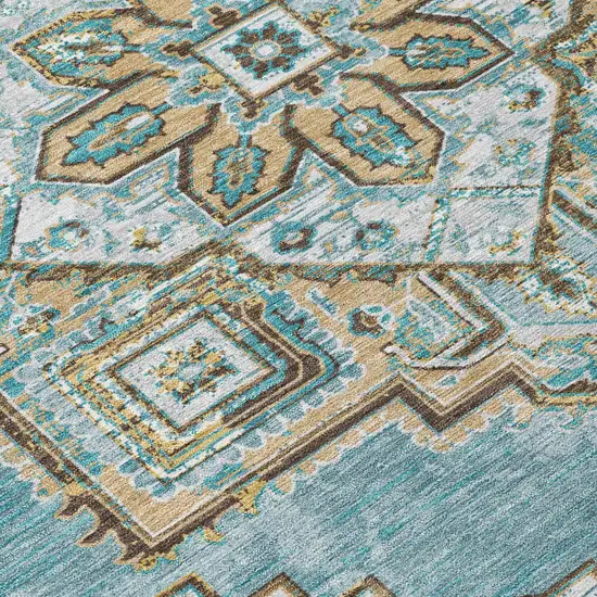 Teal Blue And Graphite Oriental Washable Indoor Outdoor Area Rug Photo 6