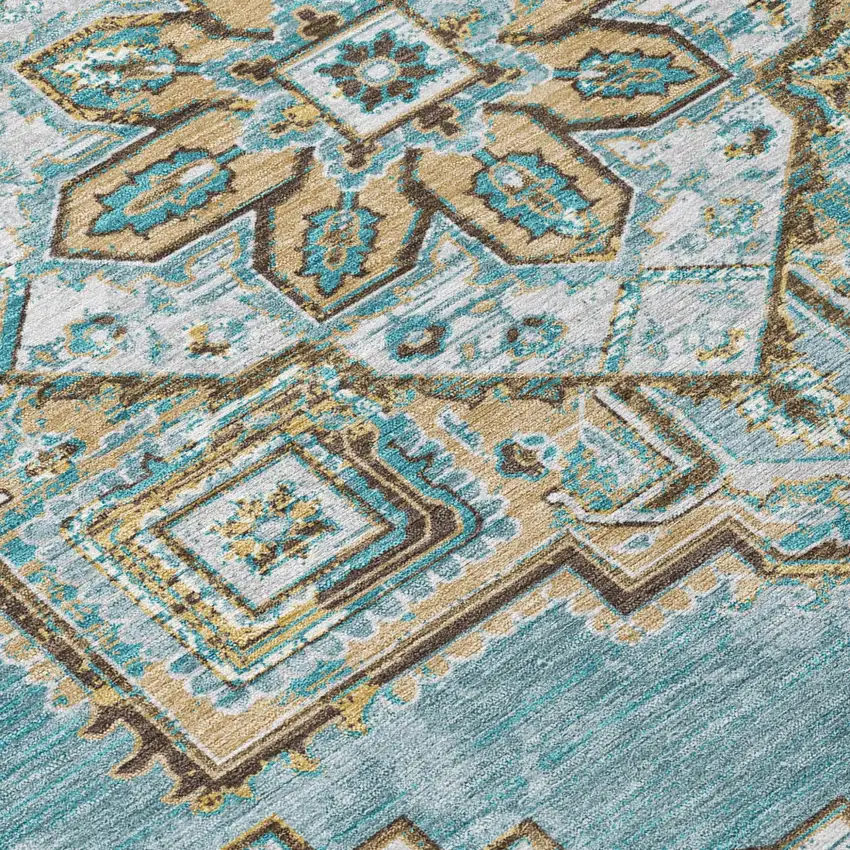 Teal Blue And Graphite Oriental Washable Indoor Outdoor Area Rug Photo 6