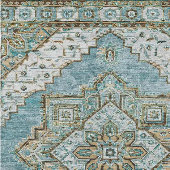 Teal Blue And Graphite Oriental Washable Indoor Outdoor Area Rug Photo 3