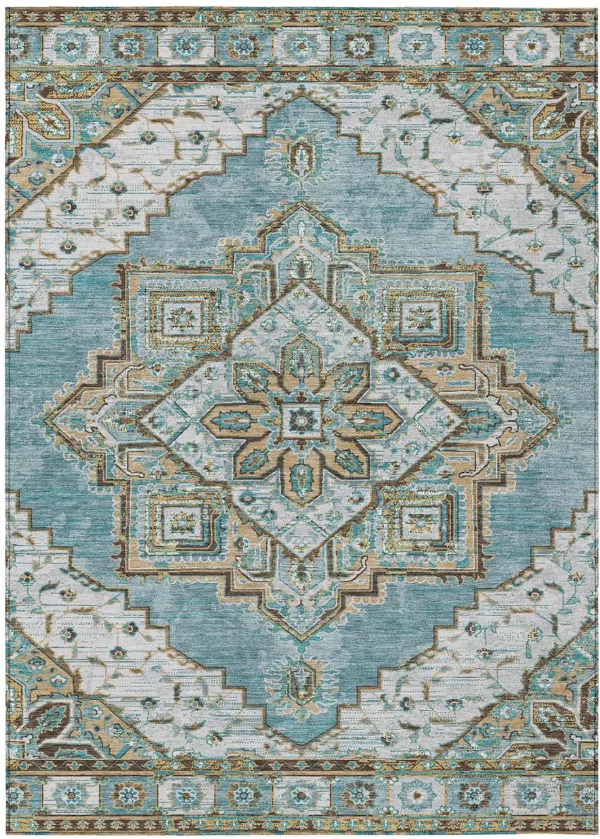 Teal Blue And Graphite Oriental Washable Indoor Outdoor Area Rug Photo 2