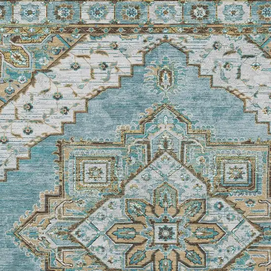 Teal Blue And Graphite Oriental Washable Indoor Outdoor Area Rug Photo 3