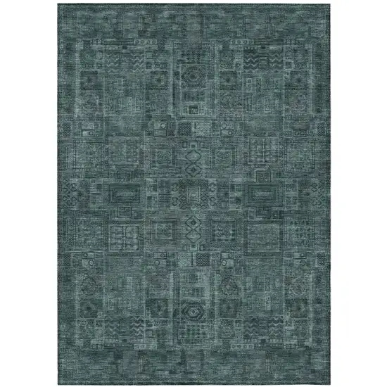 Teal Blue And Graphite Oriental Washable Indoor Outdoor Area Rug Photo 2