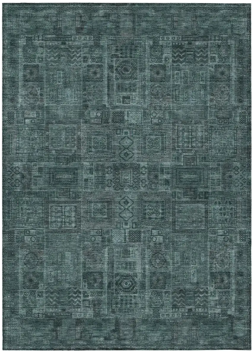 Teal Blue And Graphite Oriental Washable Indoor Outdoor Area Rug Photo 2