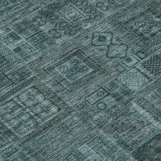 Teal Blue And Graphite Oriental Washable Indoor Outdoor Area Rug Photo 3