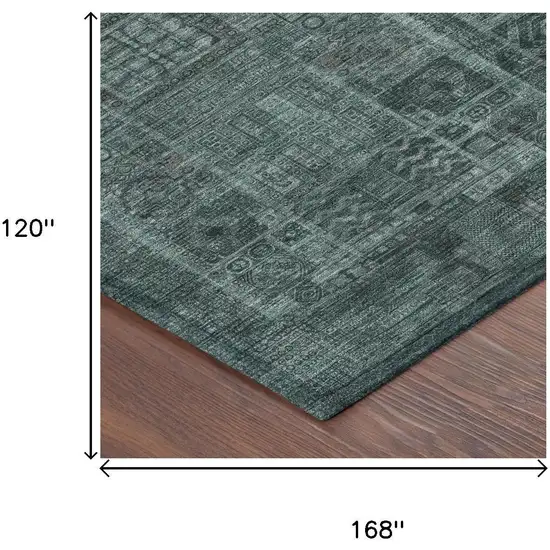 Teal Blue And Graphite Oriental Washable Indoor Outdoor Area Rug Photo 4