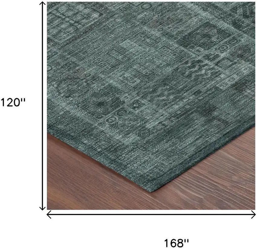 Teal Blue And Graphite Oriental Washable Indoor Outdoor Area Rug Photo 4