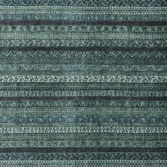 Teal Blue And Graphite Striped Washable Indoor Outdoor Area Rug Photo 3