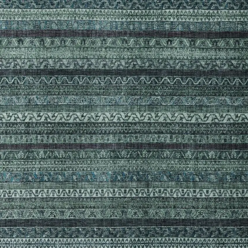 Teal Blue And Graphite Striped Washable Indoor Outdoor Area Rug Photo 3