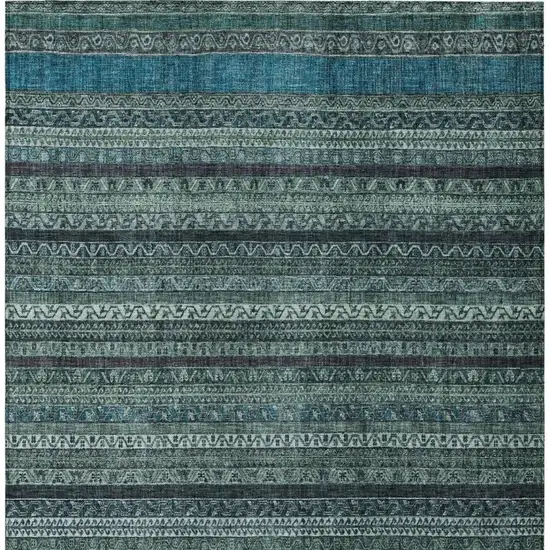 Teal Blue And Graphite Striped Washable Indoor Outdoor Area Rug Photo 4