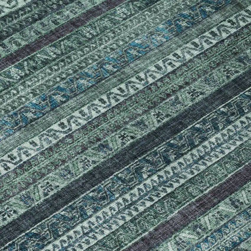 Teal Blue And Graphite Striped Washable Indoor Outdoor Area Rug Photo 5