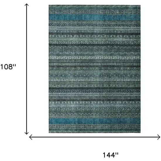 Teal Blue And Graphite Striped Washable Indoor Outdoor Area Rug Photo 6