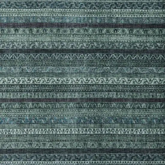 Teal Blue And Graphite Striped Washable Indoor Outdoor Area Rug Photo 3