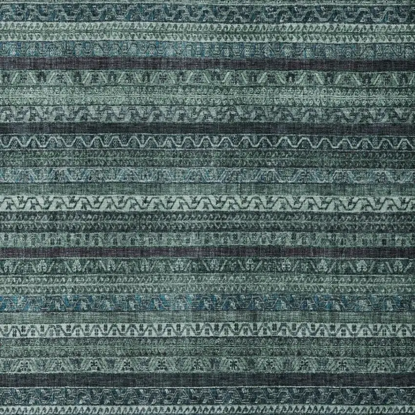 Teal Blue And Graphite Striped Washable Indoor Outdoor Area Rug Photo 3