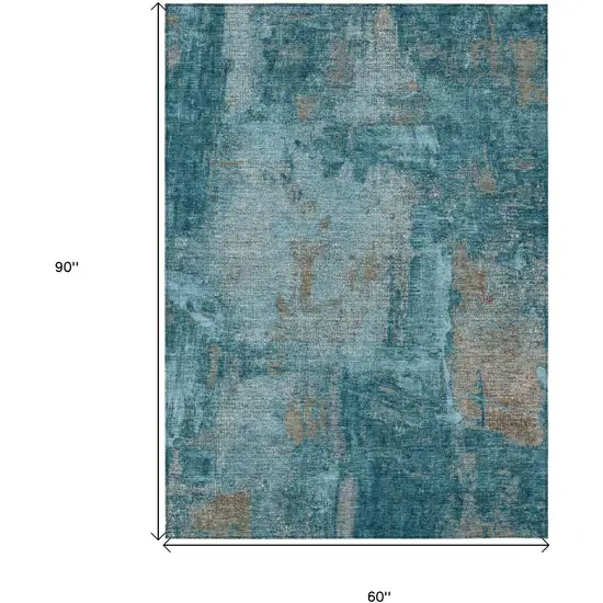 Teal Blue And Gray Abstract Washable Indoor Outdoor Area Rug Photo 6