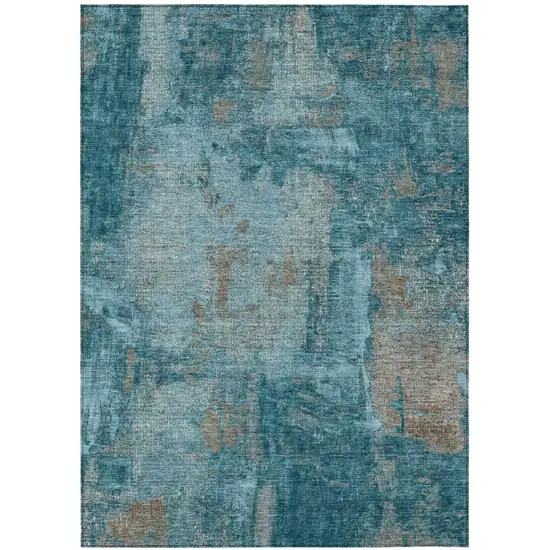 Teal Blue And Gray Abstract Washable Indoor Outdoor Area Rug Photo 2