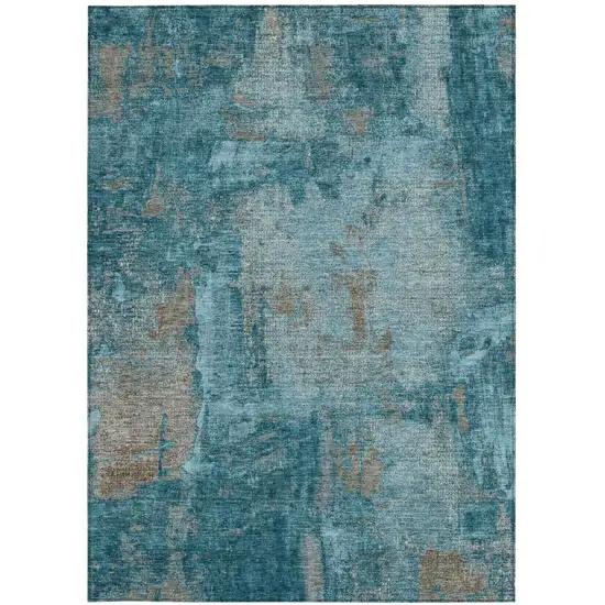 Teal Blue And Gray Abstract Washable Indoor Outdoor Area Rug Photo 5