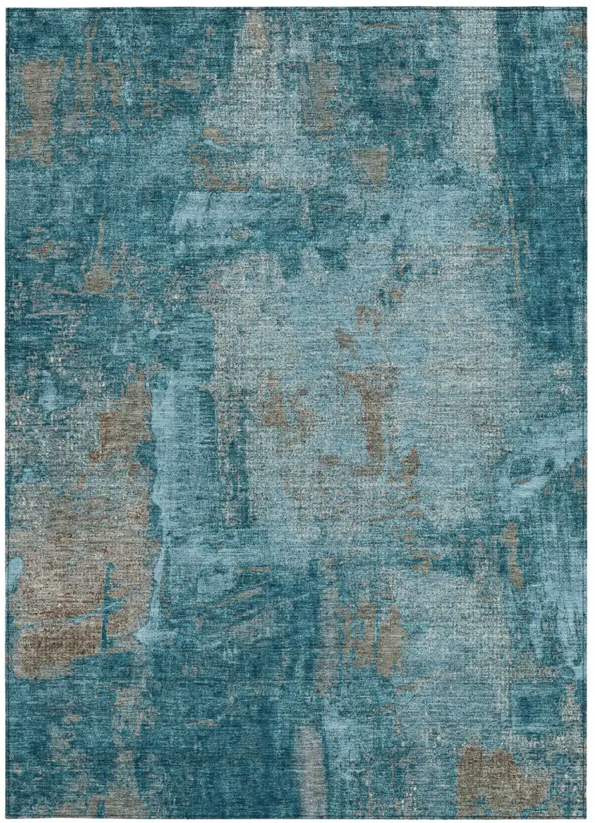 Teal Blue And Gray Abstract Washable Indoor Outdoor Area Rug Photo 5