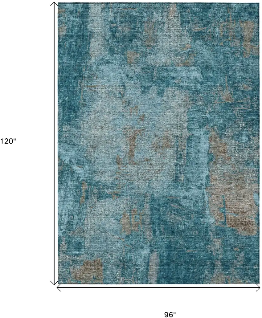 Teal Blue And Gray Abstract Washable Indoor Outdoor Area Rug Photo 3