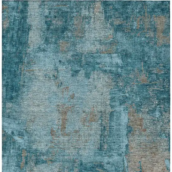 Teal Blue And Gray Abstract Washable Indoor Outdoor Area Rug Photo 5