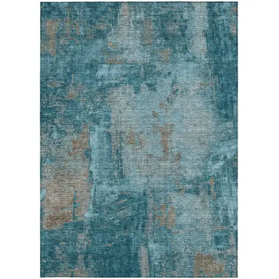Teal Blue And Gray Abstract Washable Indoor Outdoor Area Rug Photo 6
