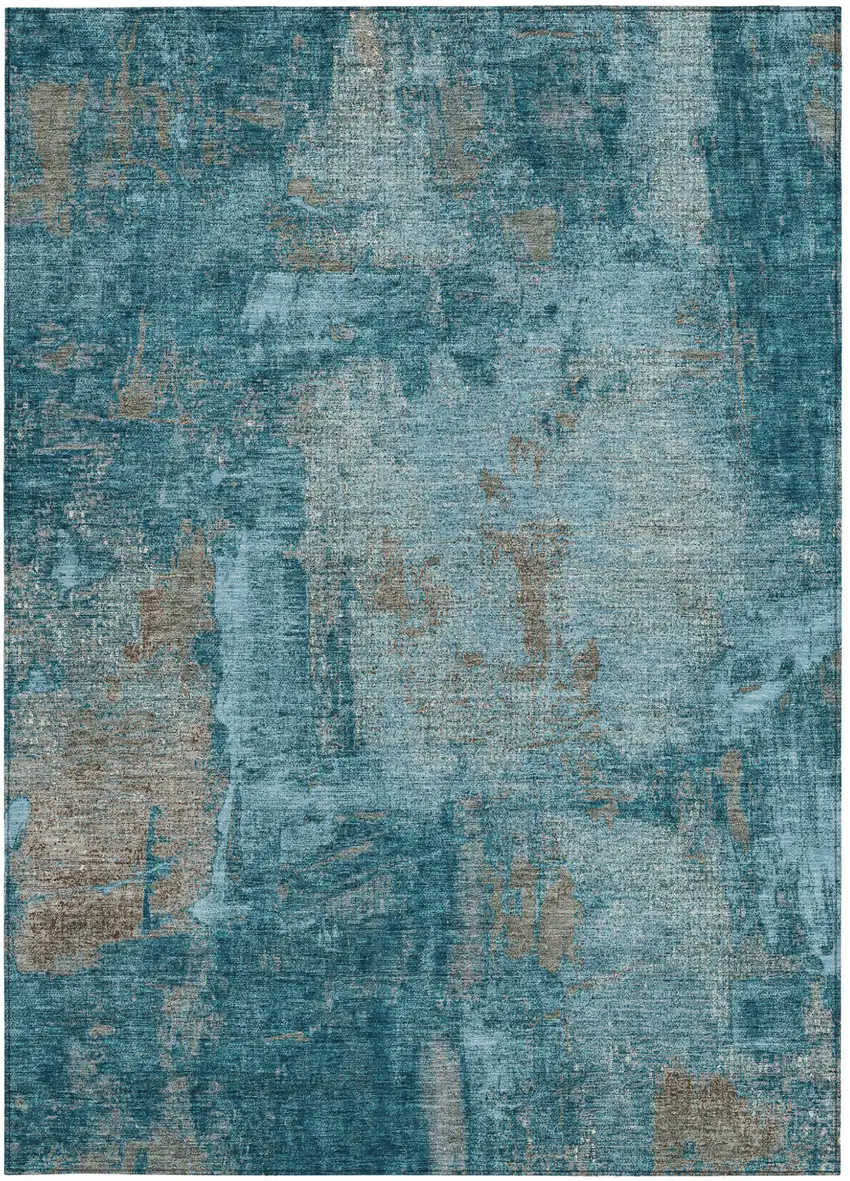 Teal Blue And Gray Abstract Washable Indoor Outdoor Area Rug Photo 6