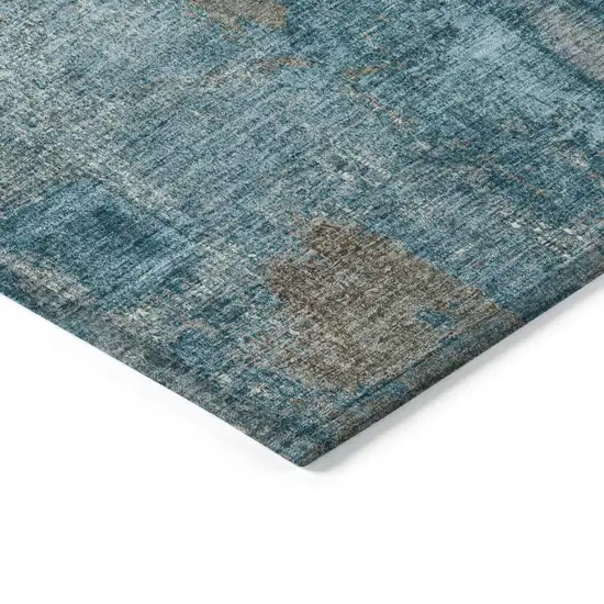 Teal Blue And Gray Abstract Washable Indoor Outdoor Area Rug Photo 4