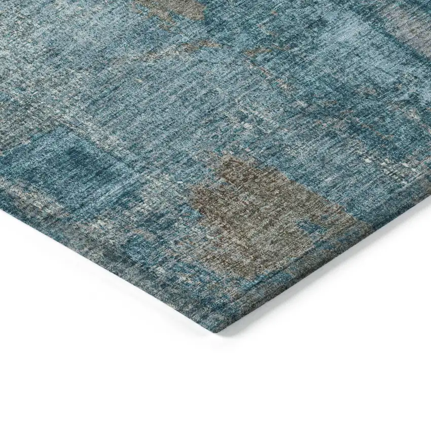 Teal Blue And Gray Abstract Washable Indoor Outdoor Area Rug Photo 4