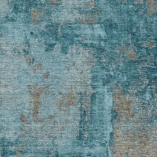 Teal Blue And Gray Abstract Washable Indoor Outdoor Area Rug Photo 5