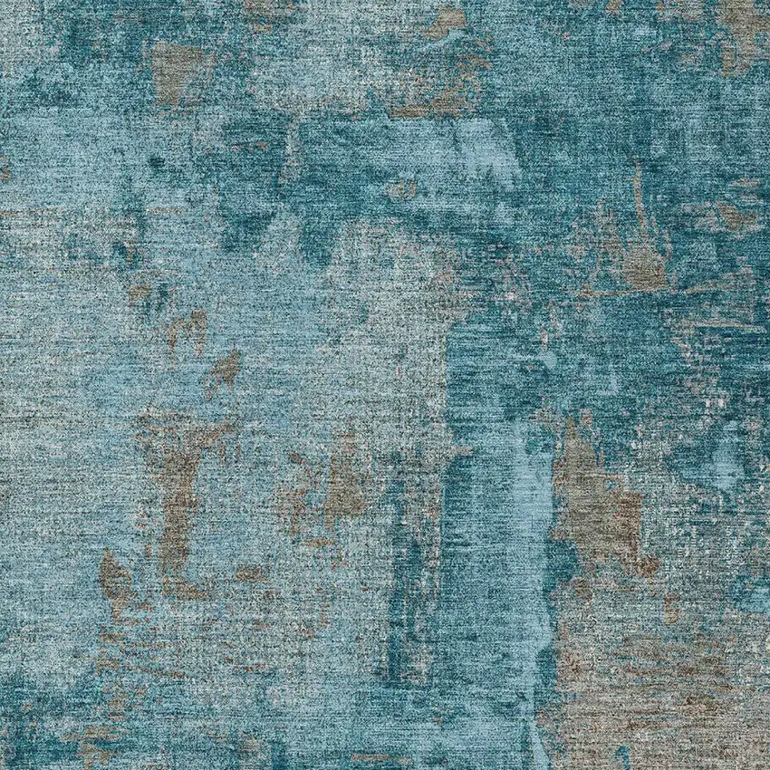 Teal Blue And Gray Abstract Washable Indoor Outdoor Area Rug Photo 5