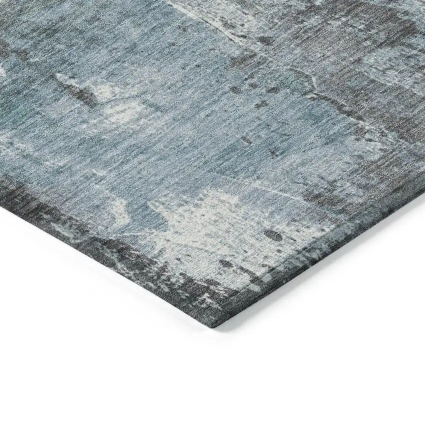 Teal Blue And Gray Abstract Washable Indoor Outdoor Area Rug Photo 8