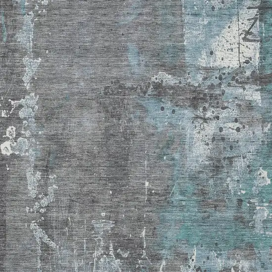 Teal Blue And Gray Abstract Washable Indoor Outdoor Area Rug Photo 9