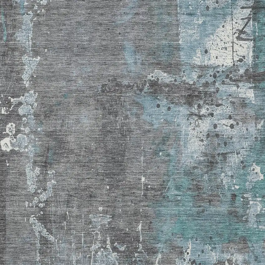 Teal Blue And Gray Abstract Washable Indoor Outdoor Area Rug Photo 9