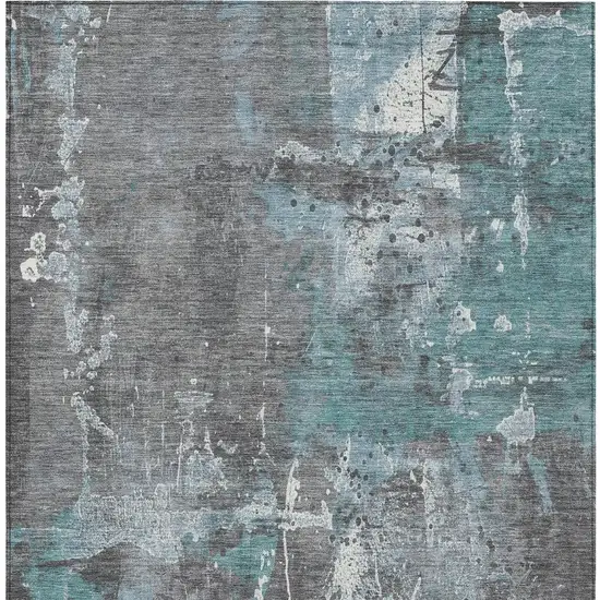 Teal Blue And Gray Abstract Washable Indoor Outdoor Area Rug Photo 1