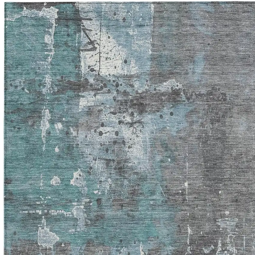 Teal Blue And Gray Abstract Washable Indoor Outdoor Area Rug Photo 3