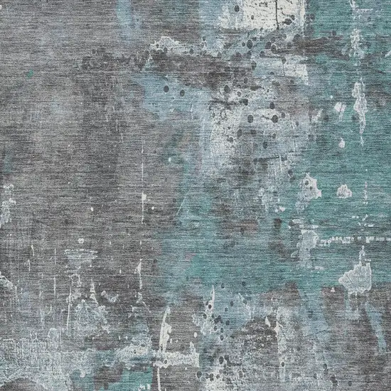 Teal Blue And Gray Abstract Washable Indoor Outdoor Area Rug Photo 1