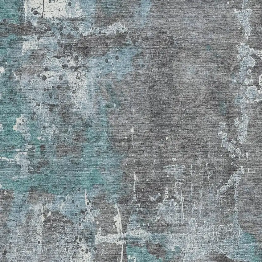 Teal Blue And Gray Abstract Washable Indoor Outdoor Area Rug Photo 3