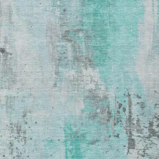 Teal Blue And Gray Abstract Washable Indoor Outdoor Area Rug Photo 4