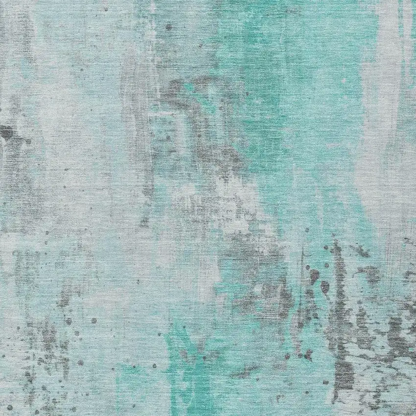 Teal Blue And Gray Abstract Washable Indoor Outdoor Area Rug Photo 4
