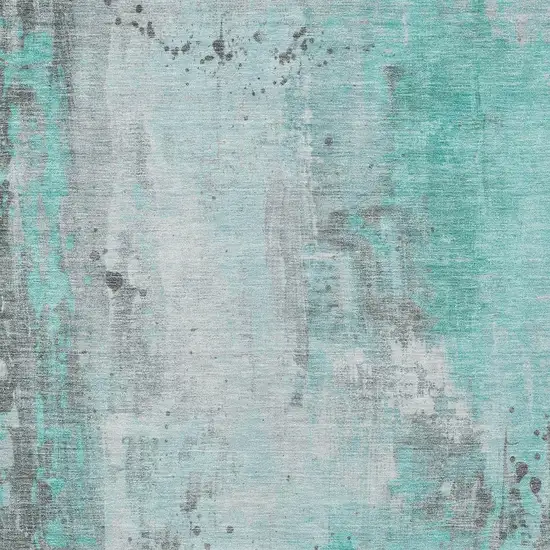 Teal Blue And Gray Abstract Washable Indoor Outdoor Area Rug Photo 3